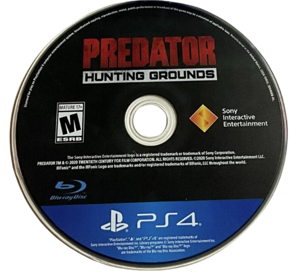 Predator: Hunting Grounds – PlayStation 4 (PS4) video game disc, asymmetrical multiplayer shooter.