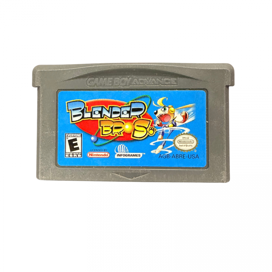 Blender Bros Game Boy Advance GBA video game featuring platforming action gameplay colorful levels enemy encounters puzzle solving power based attacks character adventure and classic handheld Nintendo action retro video game collection collectible gaming appeal front of carrtridge