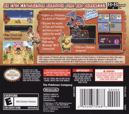 Pokémon Mystery Dungeon: Explorers of Darkness back of case for Nintendo DS (DS) dungeon-crawling RPG adventure video game