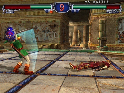 Soul Calibur II [Player's Choice] gameplay for GameCube (GC) game featuring weapon-based fighting gameplay and exclusive Link character from The Legend of Zelda.