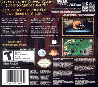 The Lord of the Rings The Third Age Game Boy Advance GBA for role playing strategy video game fans featuring tactical turn based combat Middle earth adventure Fellowship inspired storyline fantasy quests character progression portable RPG gameplay collectible gaming appeal back cover art