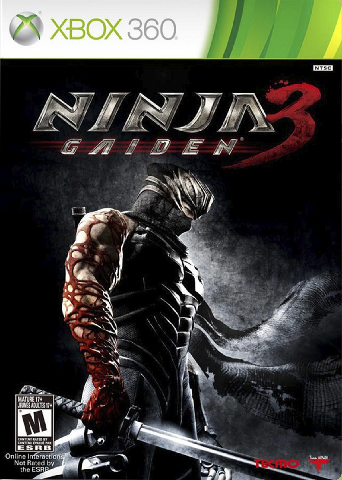 Ninja Gaiden 3 Xbox 360 video game featuring intense hack and slash action fast paced combat brutal ninja gameplay cinematic story and classic Team Ninja action adventure title cover art
