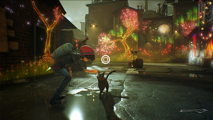Concrete Genie PlayStation 4 game featuring artistic action adventure gameplay and magical mural painting mechanics petting a cat