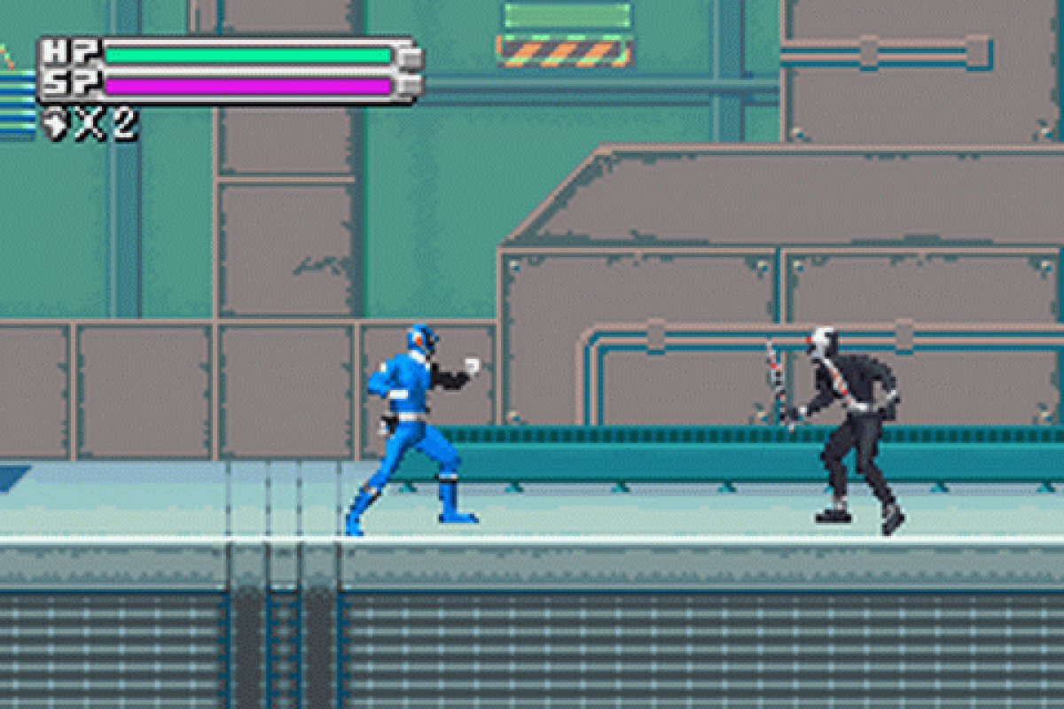 Power Rangers SPD for Game Boy Advance, gameplay for an action platformer video game with side-scrolling combat, character abilities, mission-based gameplay, and team-based challenges