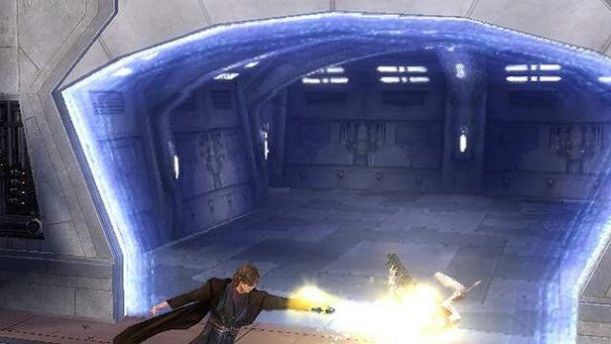 Star Wars: Episode III – Revenge of the Sith – PlayStation 2 (PS2) video game gameplay, action-adventure lightsaber combat.