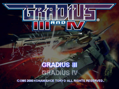 Gradius III and IV PlayStation 2 PS2 retro video game shoot em up title screen (2000)