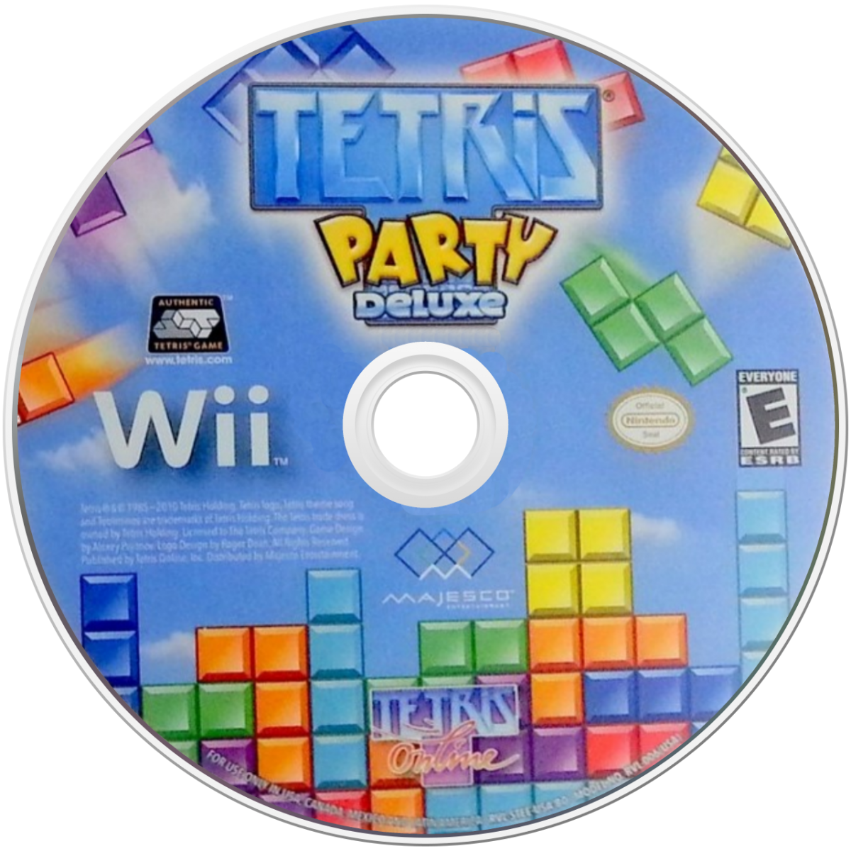 Tetris Party Deluxe for Nintendo Wii, disc for a puzzle video game with classic block-stacking gameplay, party modes, multiplayer challenges, and family-friendly arcade fun