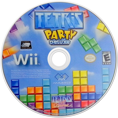Tetris Party Deluxe for Nintendo Wii, disc for a puzzle video game with classic block-stacking gameplay, party modes, multiplayer challenges, and family-friendly arcade fun