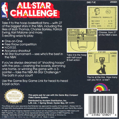 NBA All-Star Challenge back cover art for Game Boy (GB) video game