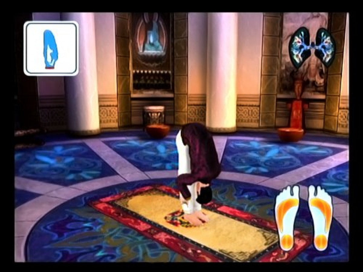 Yoga gameplay for Nintendo Wii (Wii) featuring guided yoga routines with motion‑based controls, relaxing environments, and exercises designed to improve balance, flexibility, and mindfulness.