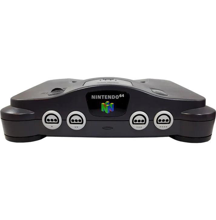 Nintendo 64 Console home video game console 64 bit system cartridge based gaming hardware four controller ports classic retro Nintendo system front view of console