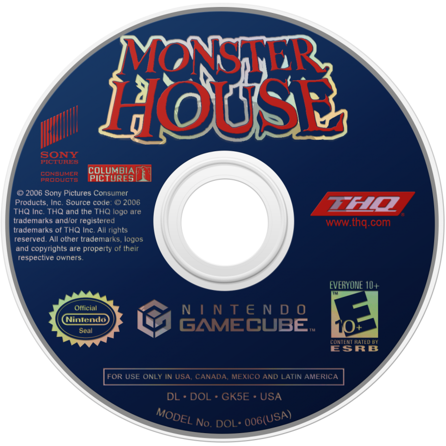Monster House disc art for GameCube game featuring spooky action adventure gameplay based on the animated film 
