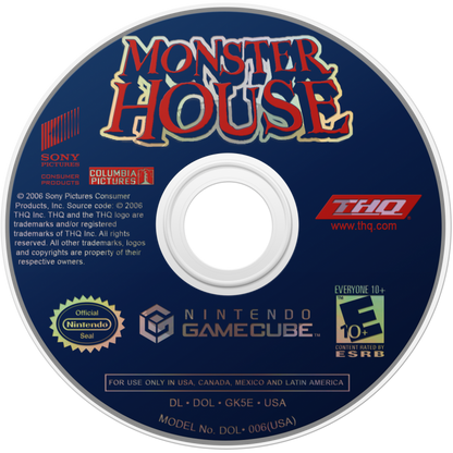 Monster House disc art for GameCube game featuring spooky action adventure gameplay based on the animated film 