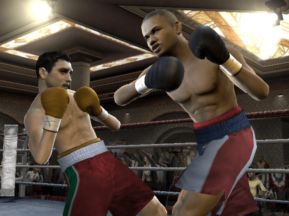 gameplay  for EA Sports Fight Night 2004 featuring a boxer with black gloves and fighting on xbox original