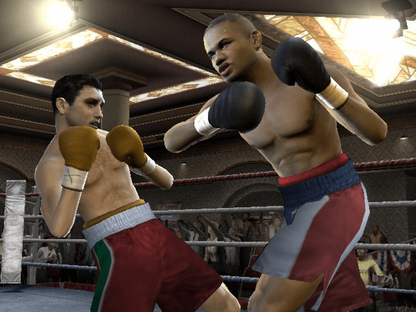 gameplay  for EA Sports Fight Night 2004 featuring a boxer with black gloves and fighting on xbox original