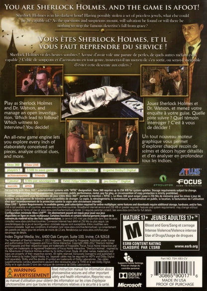 The Testament of Sherlock Holmes back cover art for PlayStation 3 (PS3) video game