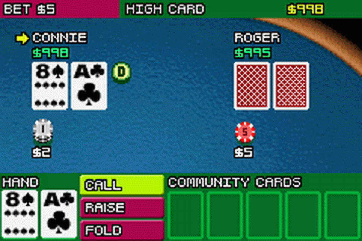 Texas Hold ’Em Poker Game Boy Advance GBA video game, card game simulation, casino-style gameplay, handheld console title gameplay