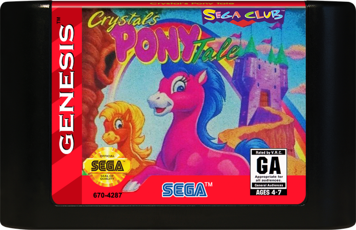 Crystal's Pony Tale Sega Genesis for retro video game enthusiasts featuring colorful fantasy adventure gameplay charming pony characters side scrolling exploration magical quests family friendly platforming challenges whimsical storybook environments and collectible gaming appeal cartridge