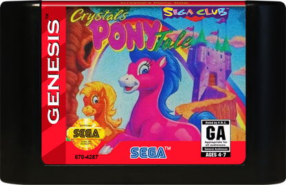 Crystal's Pony Tale Sega Genesis for retro video game enthusiasts featuring colorful fantasy adventure gameplay charming pony characters side scrolling exploration magical quests family friendly platforming challenges whimsical storybook environments and collectible gaming appeal cartridge