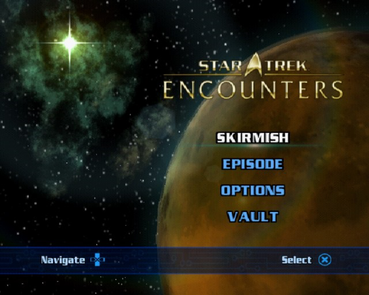 Star Trek: Encounters title screen for Playstation 2 (PS2) video game
