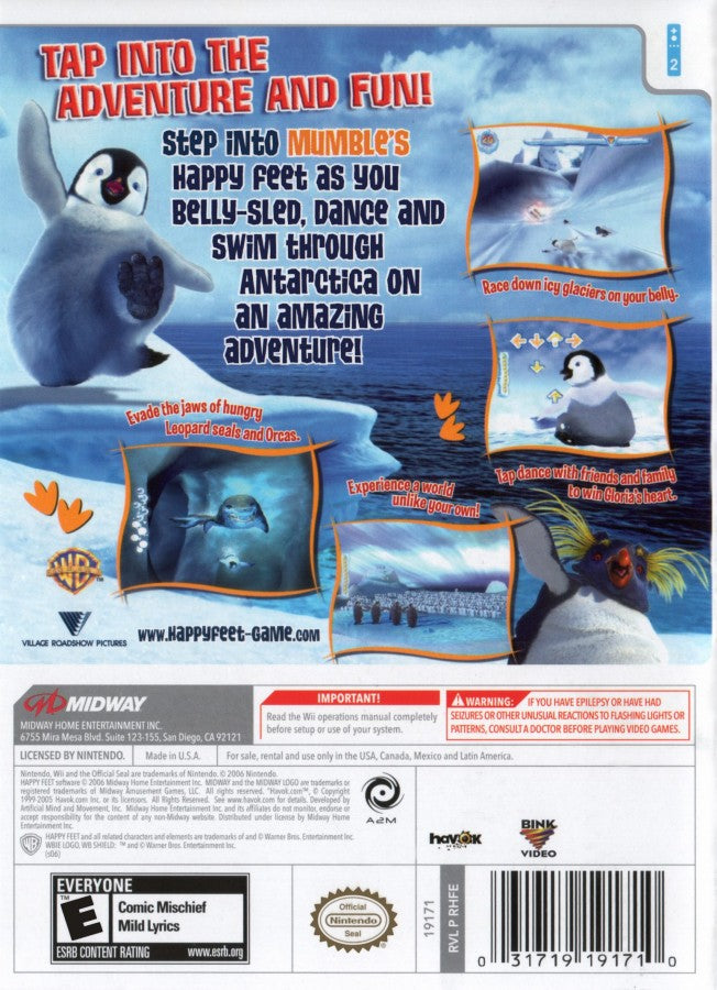 Happy Feet – Nintendo Wii (Wii) family-friendly rhythm adventure back of case for video game