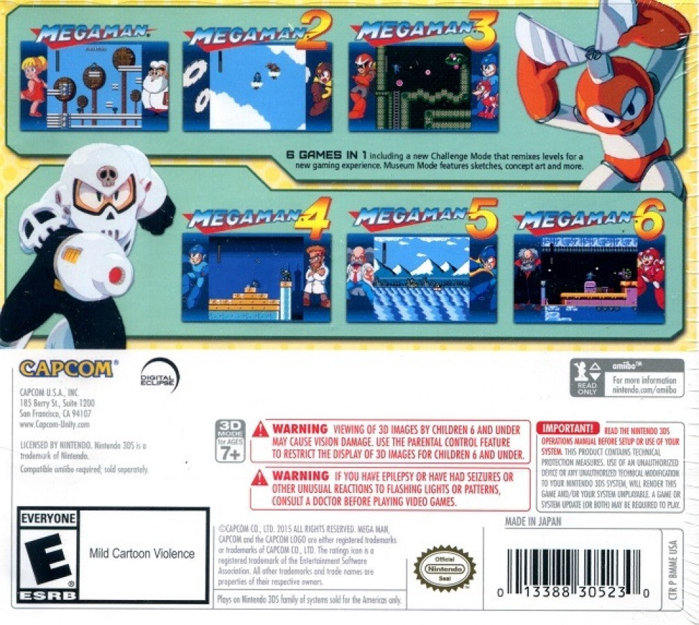 Mega Man Legacy Collection back of case for Nintendo 3DS (3DS) action platformer video game