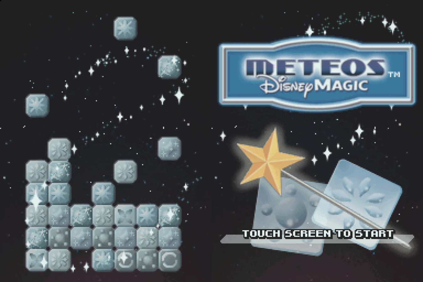 Meteos: Disney Magic start screen for Nintendo DS (DS) puzzle matching video game