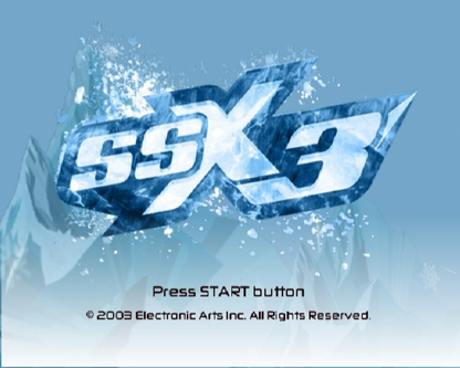 SSX 3 retro PlayStation 2 video game SSX 3 snowboarding sports extreme sports racing tricks open mountain multiplayer console title PlayStation 2 release title screen
