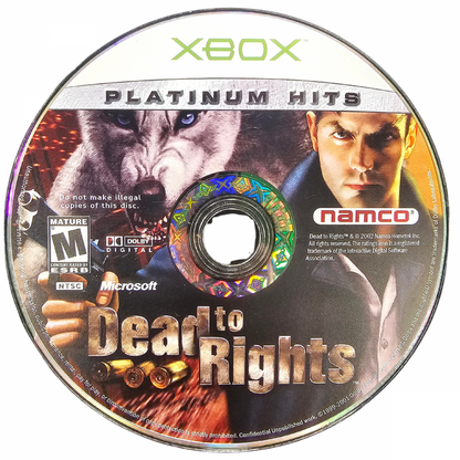 Dead to Rights Platinum Hits Xbox XBOX for action shooter video game fans featuring third person combat cinematic police storyline intense gunfights hand to hand combat K9 companion gameplay slow motion action urban crime missions collectible gaming appeal game disc