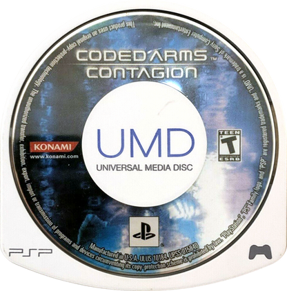 Coded Arms Contagion PlayStation Portable PSP for first person shooter video game fans featuring futuristic sci fi combat virtual reality missions advanced weapons fast paced shooting gameplay enemy battles strategic upgrades cyberpunk environments action packed handheld adventure collectible gaming appeal UMD disc