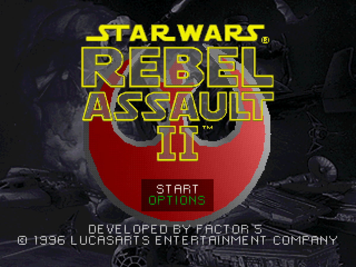 Star Wars: Rebel Assault II start screen for PlayStation 1 (PS1) rail shooter video game