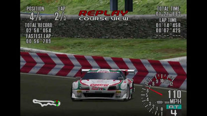 Sega GT game for the Sega Dreamcast featuring realistic racing simulation gameplay with licensed inspired vehicles career mode progression and tuning options focused on driving skill and car performance across various race tracks gameplay