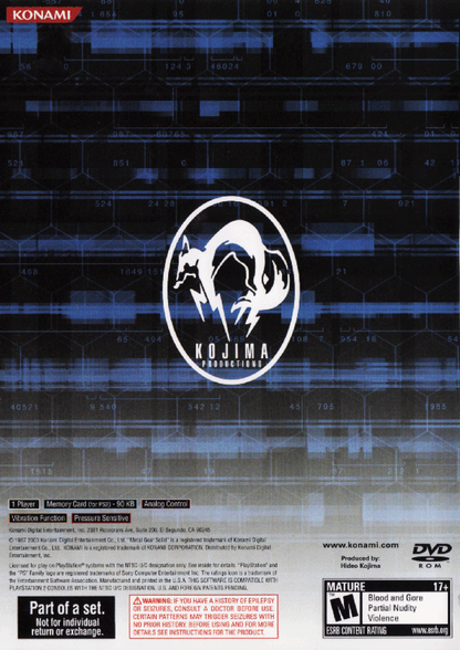 Metal Gear Solid 2 Essentials Collection for PlayStation 2 stealth action game featuring tactical espionage missions cinematic storytelling solid snake gameplay part of the Essentials Collection back cover