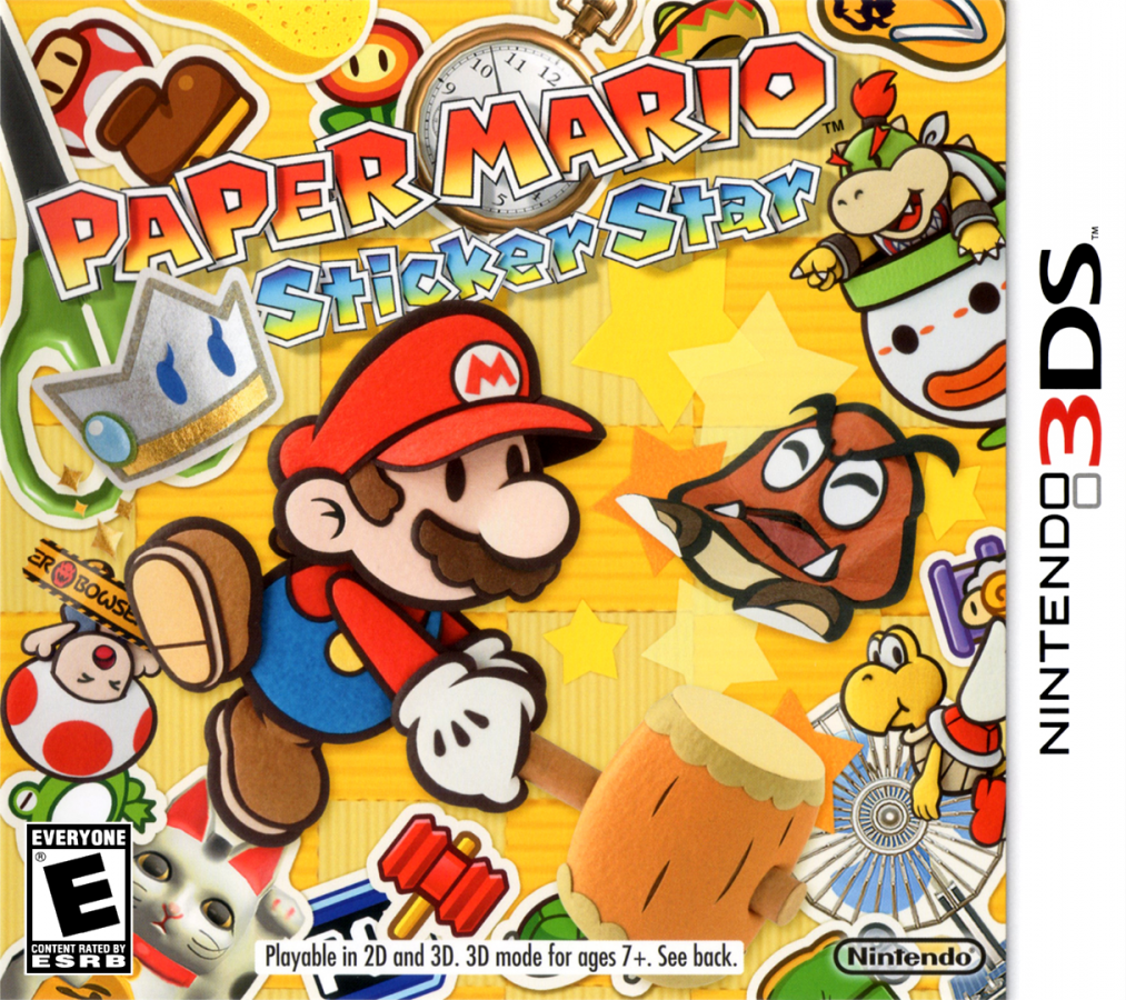 Paper Mario Sticker Star for Nintendo 3DS adventure role playing game featuring whimsical sticker based combat charming characters vibrant worlds and classic Mario franchise humor front cover