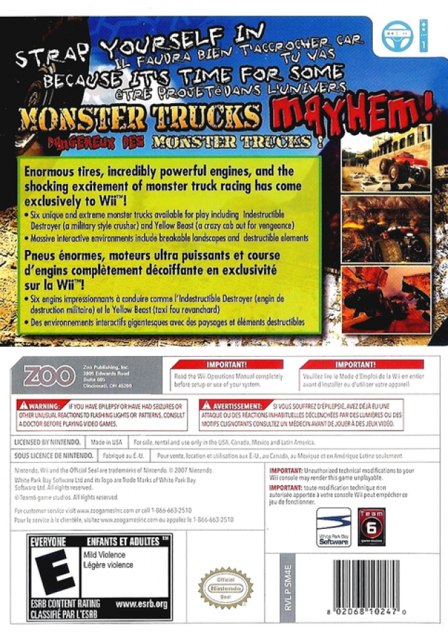 Monster Trucks Mayhem – Nintendo Wii (Wii) monster truck racing arcade sports video game back of case