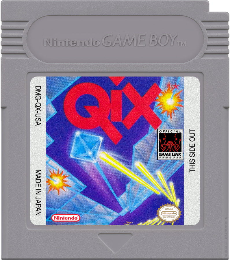 Qix cartridge art for Game Boy (GB) video game 
