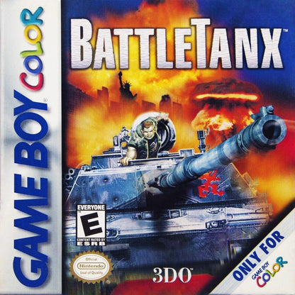 Battletanx Game Boy Color GBC video game featuring tank combat gameplay armored vehicle battles destructive environments weapon attacks enemy tanks challenging missions and classic handheld action retro video game collection collectible gaming appeal front cover art