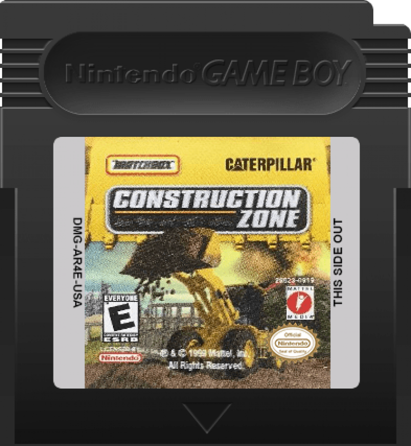 Matchbox Caterpillar Construction Zone for Game Boy Color, cartridge for a simulation video game with construction vehicle gameplay, task-based challenges, mini-games, and family-friendly activities