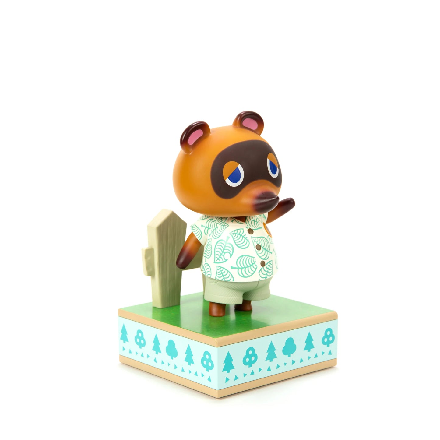 Tom Nook 9 inch statue by First 4 Figures detailed Animal Crossing collectible featuring iconic raccoon entrepreneur character design and premium display quality celebrating the Nintendo life simulation franchise front view