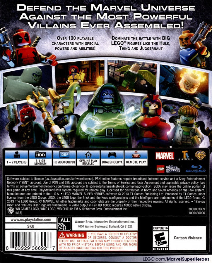 LEGO Marvel Super Heroes back cover art for Playstation 4 (PS4) video game