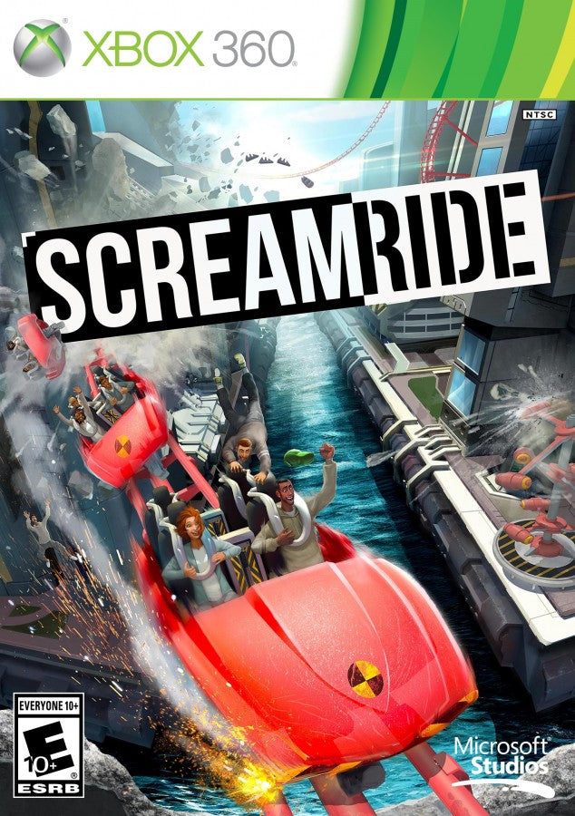 ScreamRide cover art for Xbox 360 (X360) construction and demolition roller coaster simulation video game