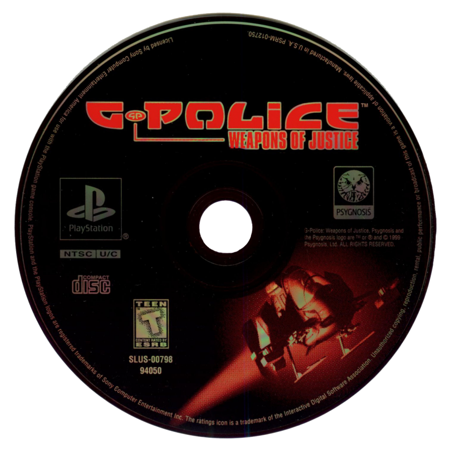 G-Police: Weapons of Justice retro sci-fi flight combat action game for PlayStation 1 (PS1) disc