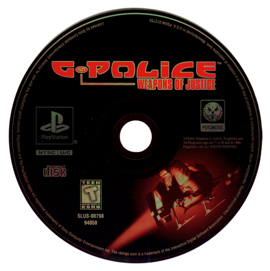 G-Police: Weapons of Justice retro sci-fi flight combat action game for PlayStation 1 (PS1) disc