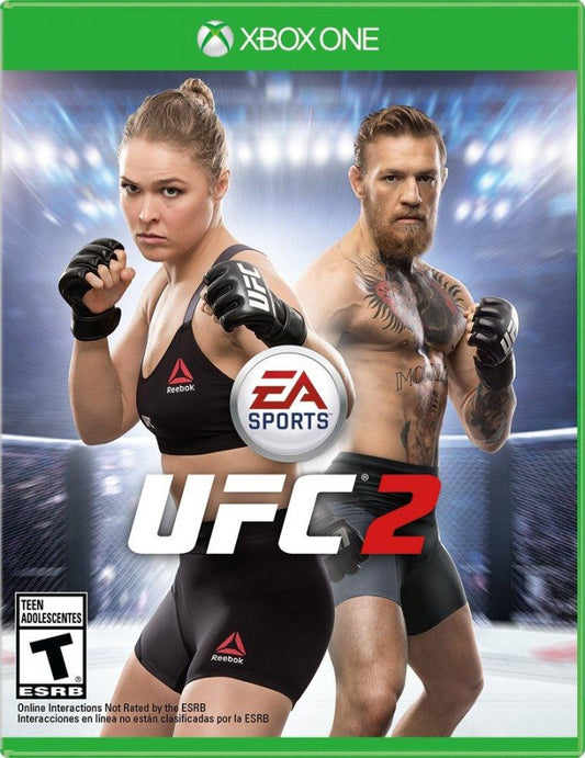 UFC 2 Xbox One video game, mixed martial arts fighting sports simulation, realistic UFC fighters and arenas, career and multiplayer modes front cover