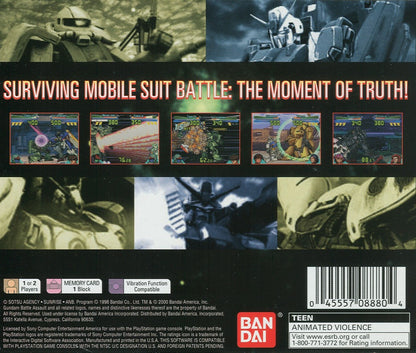 Gundam Battle Assault PS1 PlayStation 1 fighting game mech combat anime robot battles arcade style gameplay retro video game back of case