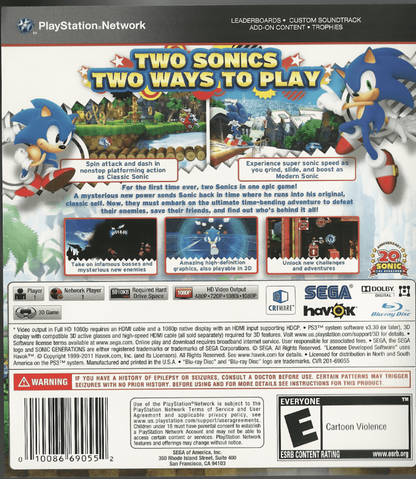 Sonic Generations back cover art for PlayStation 3 (PS3) video game