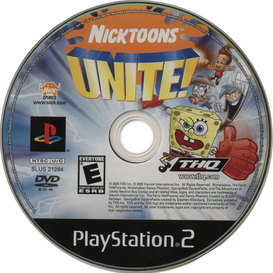 Nicktoons Unite – PlayStation 2 (PS2) video game disc, action-adventure crossover game.