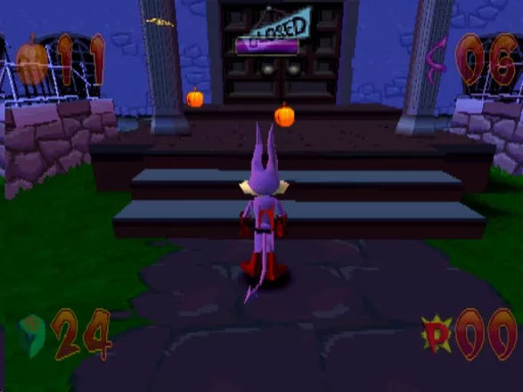 Jersey Devil PlayStation PS1 for action platforming video game fans featuring 3D platform adventure gameplay monster fighting puzzle solving spooky environments cartoon horror style visuals challenging levels unique character abilities classic PlayStation adventure collectible gaming appeal gameplay
