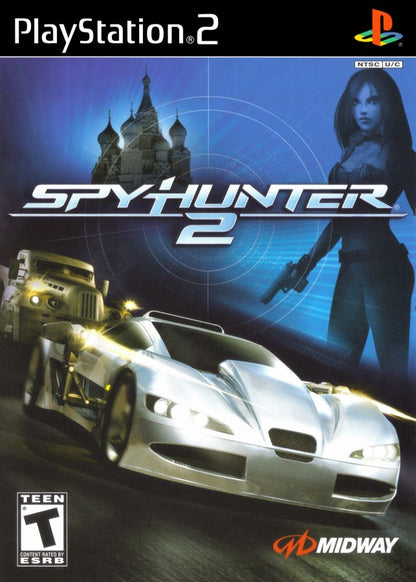 Spy Hunter 2 game for the PlayStation 2 featuring vehicular combat gameplay with high speed driving missions weapon equipped vehicles objective based levels and arcade style action across international locations front cover
