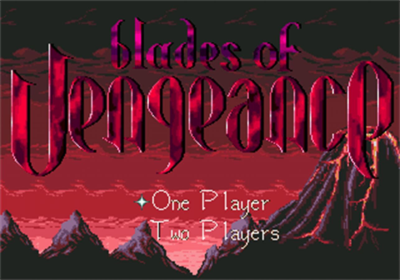 Blades of Vengeance Sega Genesis action hack and slash fantasy platformer with three characters warrior valkyrie sorceress side scrolling title screen 